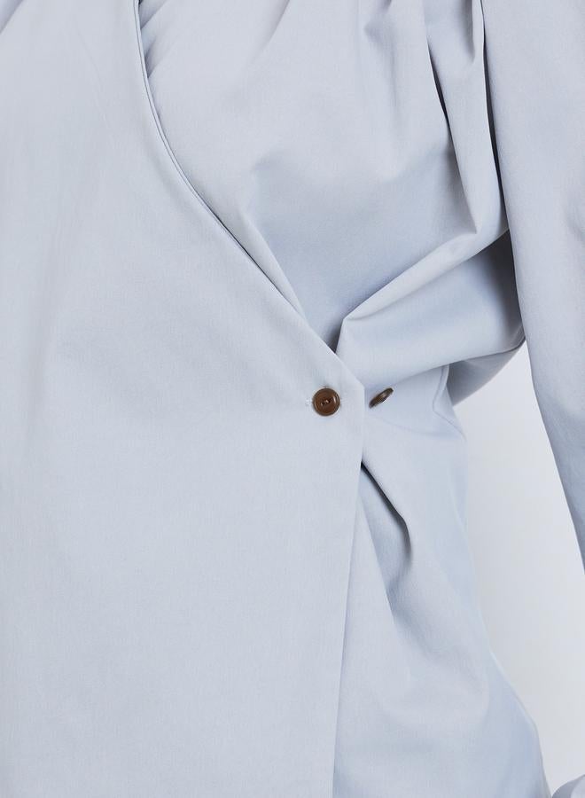 ستايلي بلوزة بنمط لف وأكمام بالون - Image 2